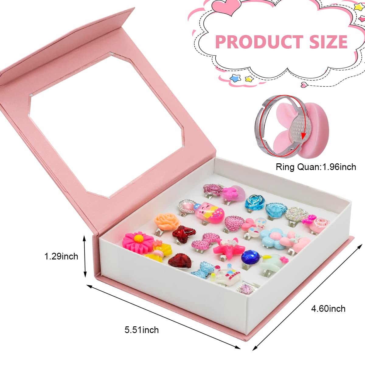 SANNIDHI 24pcs Combo Finger Rings for Girls Resin Cartoon Cute Ring Set for Girls Kids Pretend Play Dress Up, Adjustable Size Jewelry Rings with Gift Box SANNIDHI 24pcs Combo Finger Rings for Girls Resin Cartoon Cute Ring Set for Girls Kids Pretend Play Dress Up, Adjustable Size Jewelry Rings with Gift Box